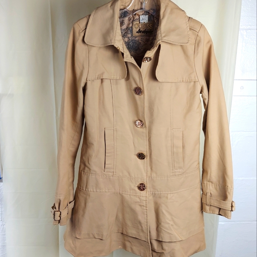 Size Small Trench Coat Slightly Ruffled Bottom by Guess